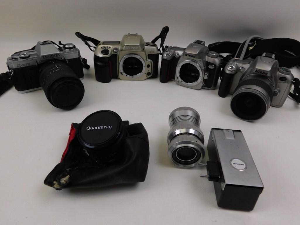 Lot of Vintage Cameras and Accessories: Lot of Vintage Cameras and Accessories Minolta X-370, Nikon N55, N60, N75, lenses, etc.