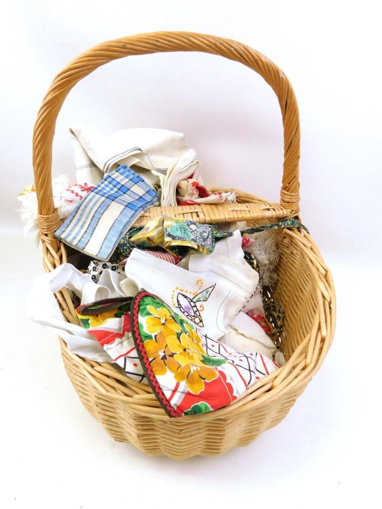 Basket of Vintage Linens: Basket of Vintage Linens