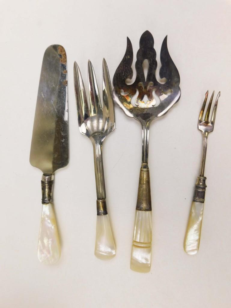 Sterling Silver Serving Utensils with Mother of Pearl: Sterling Silver Serving Utensils with Mother of Pearl Handles