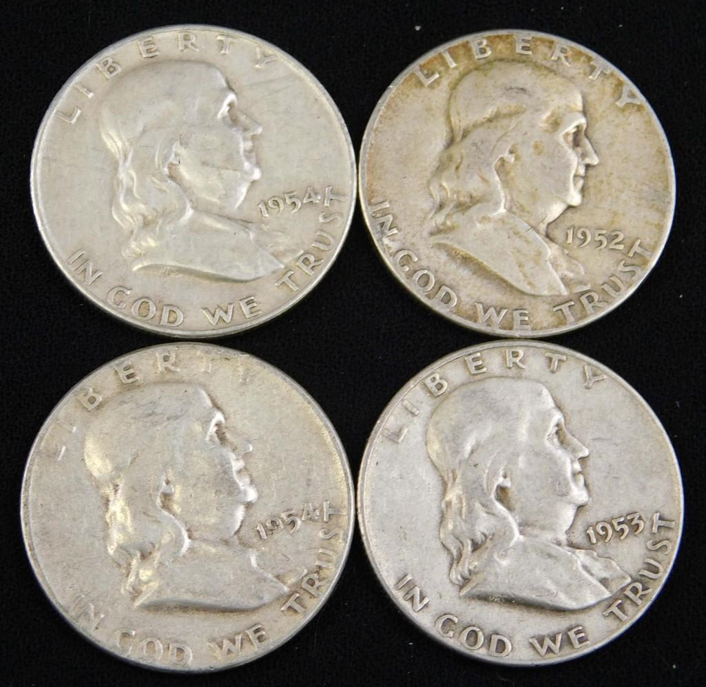 Lot of 4 Franklin Half Dollars (1 of 2)