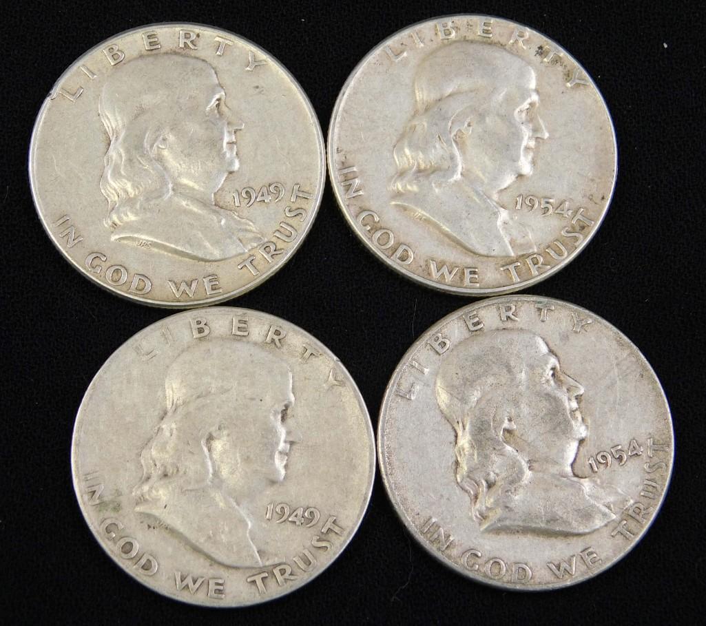 Lot of 4 Franklin Half Dollars (1 of 2)