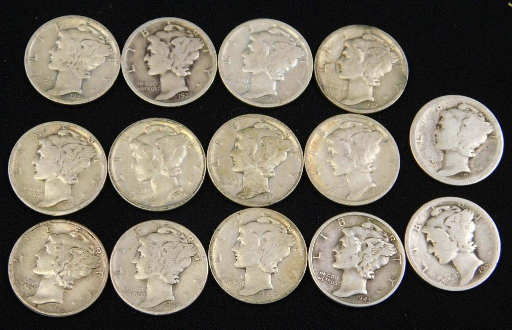 Lot of 14 Mercury Dimes (1 of 2)