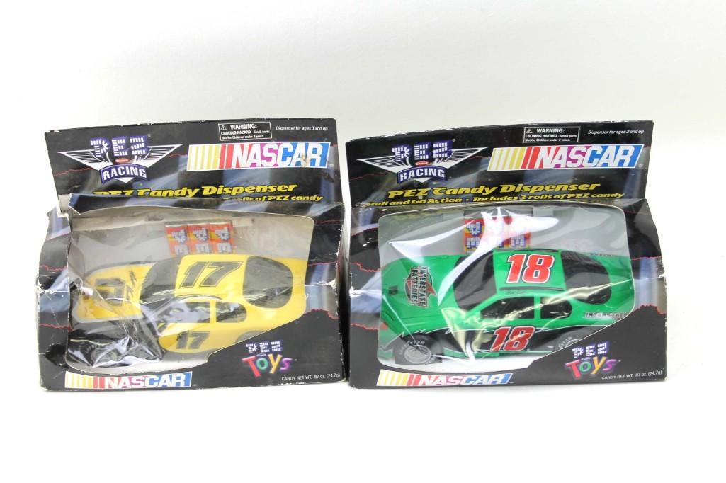Lot of 2 Nascar Pez Candy Dispensers in Car Shapes: Lot of 2 Nascar Pez Candy Dispensers in Car Shapes in original boxes Condition: New in package but packaging has creases and tears