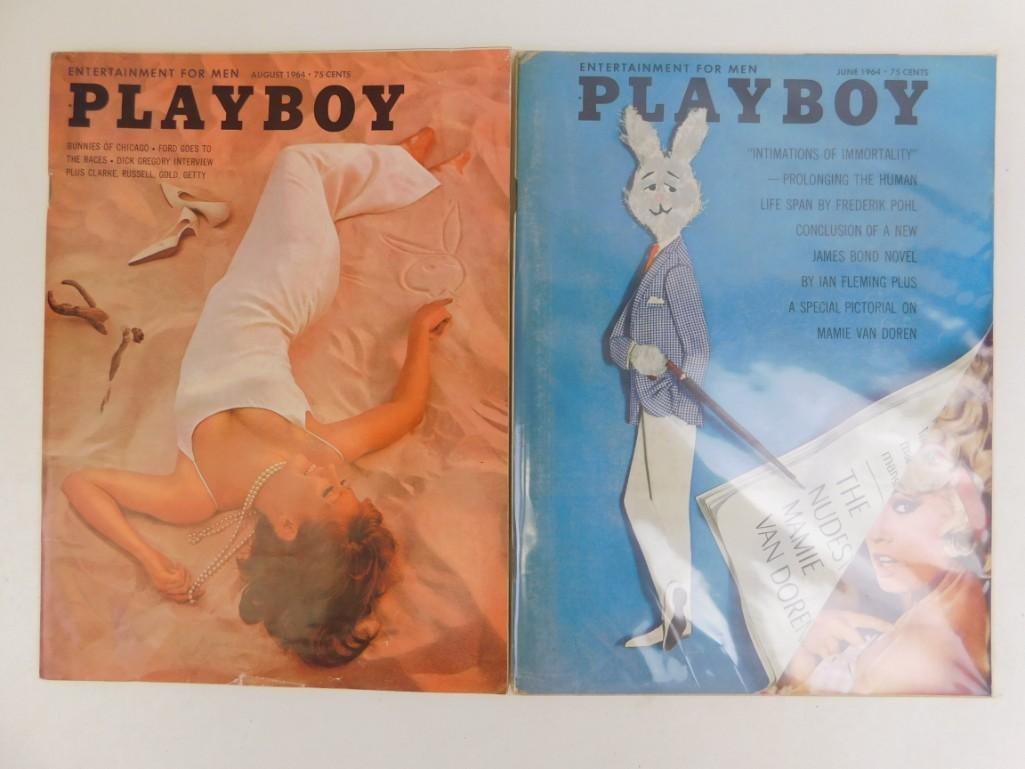 Lot of 2 Playboy Magazines August 1964 and June 1964: Lot of 2 Playboy Magazines August 1964 and June 1964 June is not folded, that's just what the cover looks like.
