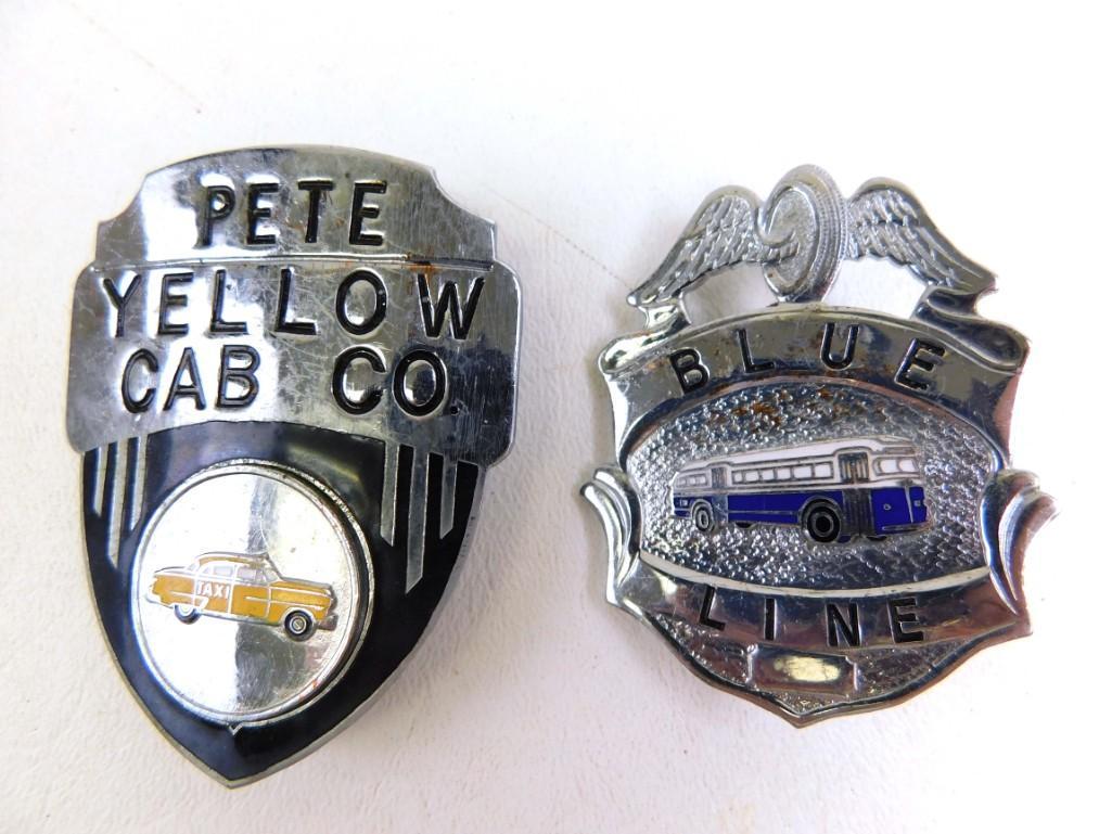 Lot of 2 Vintage Badges Yellow Cab Co and Blue Line: Lot of 2 Vintage Badges . One says " Pete Yellow Cab Co" and The other says " Blue Line "