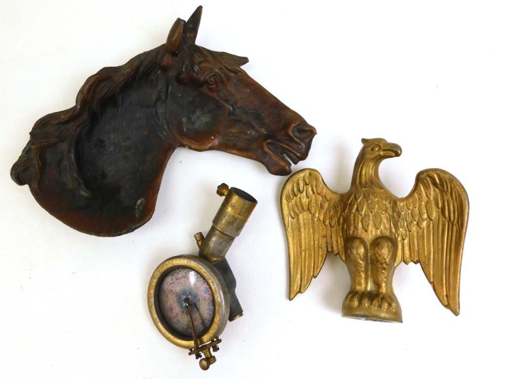 Metal Horse Ashtray, Eagle Topper and Vintage Gauge: Metal Horse Ashtray, Eagle Topper and Vintage Gauge 