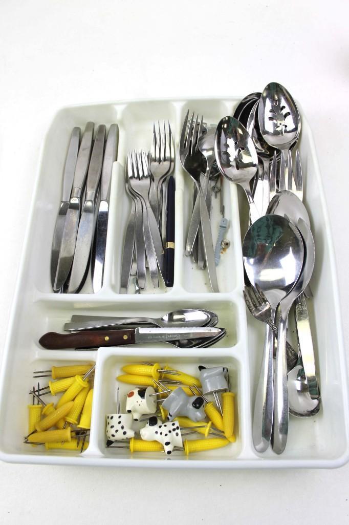 Lot of Flatware and Corn Holders: Lot of Flatware and Corn Holders