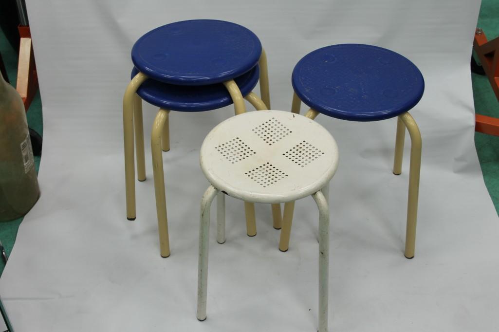 Set of 4 Blue and White Bar Stools: Set of 4 Blue and White Bar Stools Roughly 18" tall