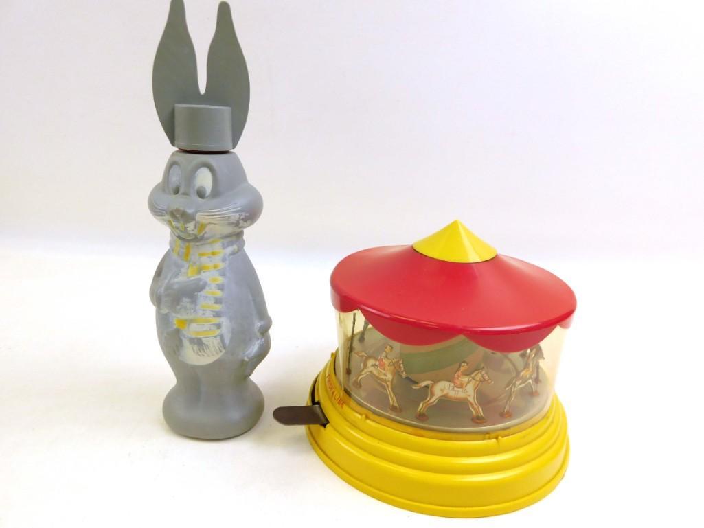 Vintage Merry Go Round Finish Line Old Carousel Race: Vintage Toy Lot including a Merry Go Round Finish Line Old Carousel Race Horses Toy and a Bugs Bunny Soaky or Soakie