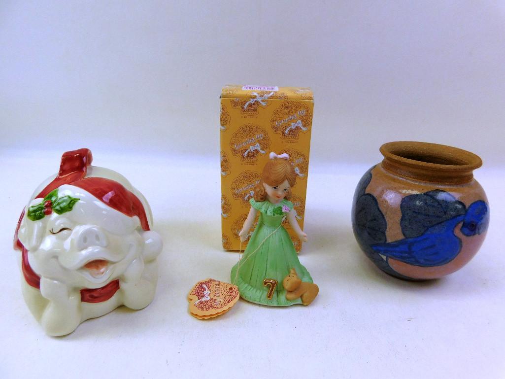 Pig Cookie Jar, Enesco Figurine, Pottery Vase: Pig Cookie Jar, Enesco Figurine, Pottery Vase
