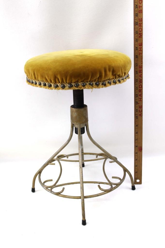 Vintage Piano Stool or Vanity Stool with Metal Base: Vintage Piano Stool or Vanity Stool with Metal Base and adjustable height