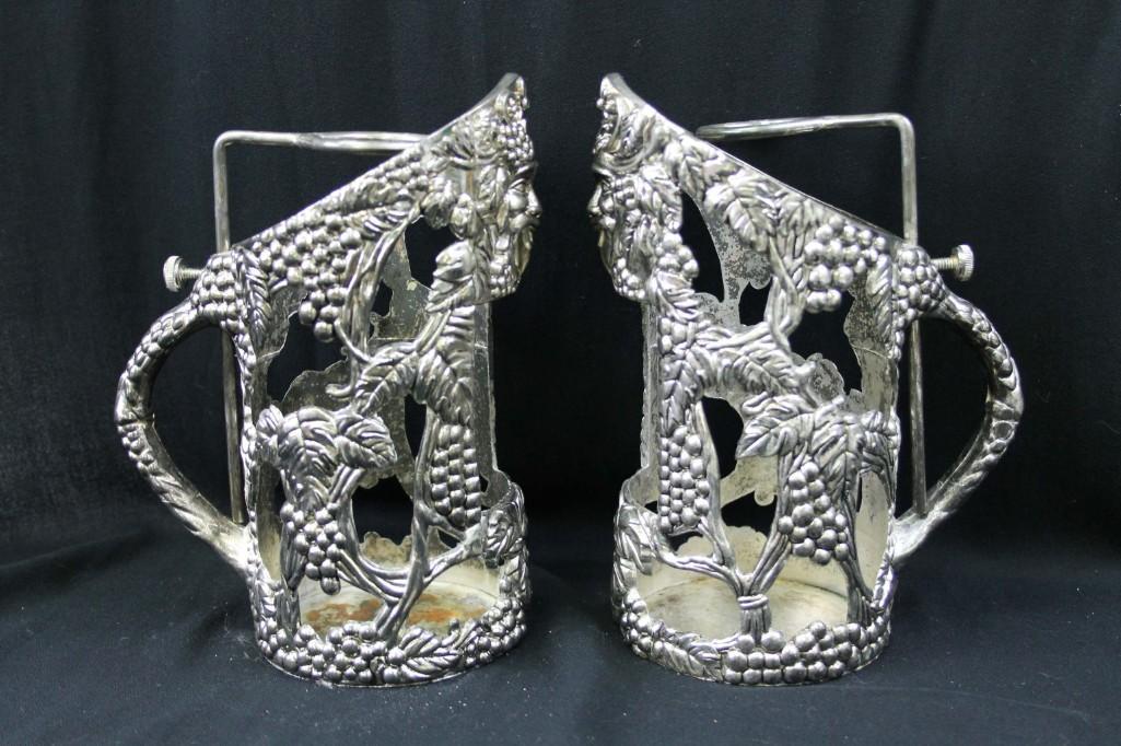 Set of 2 Godinger Silverplate Wine Bottle Holders: Set of 2 GSA wine bottle carrier, Godinger, adjustable neck holder, silver plate