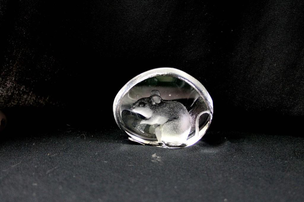 Misc Lot incl Mats Jonasson Crystal Glass Mouse: Misc Lot incl Mats Jonasson Crystal Glass Mouse Sculpture or Paperweight, Lenox Cat Ornament, Squirrel Nutcracker