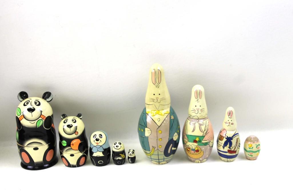 2 Sets of Nesting Dolls incl Panda Bears and Easter: 2 Sets of Nesting Dolls incl Panda Bears and Easter Bunnies or Rabbits