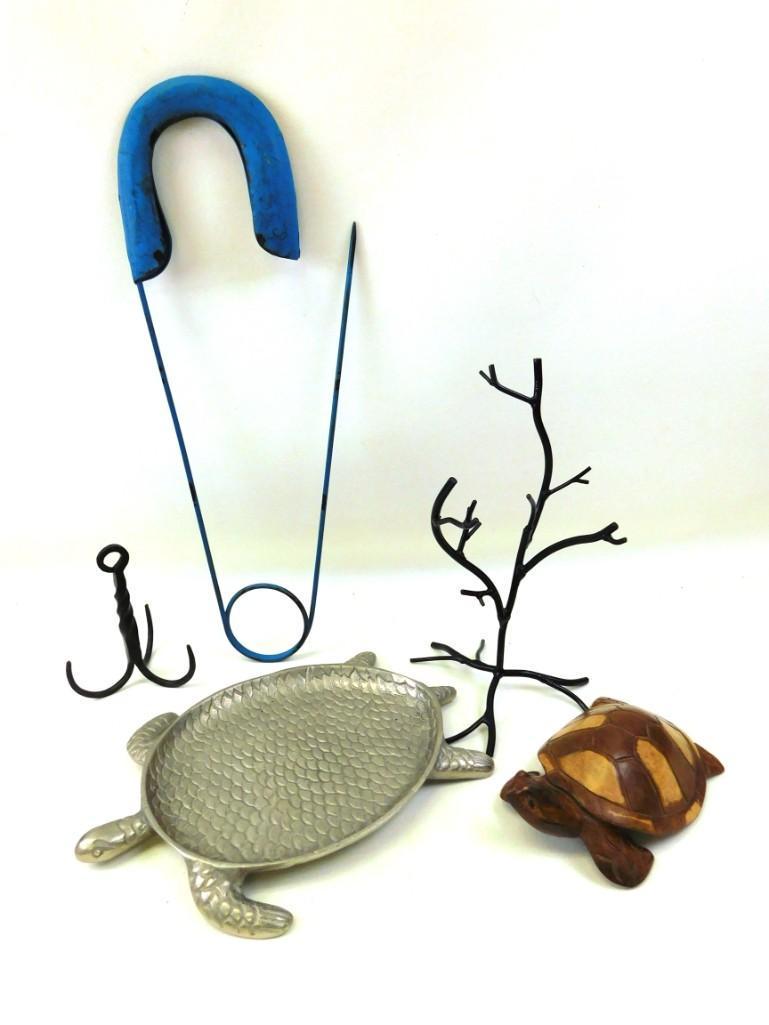 Misc Home Decor Lot: Misc Home Decor Lot Includes a giant safety pin, two turtles, etc.