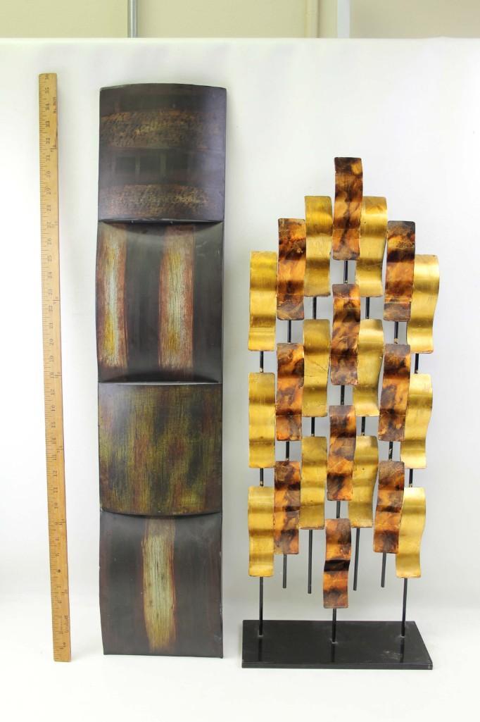 Free Standing Metal Abstract Sculpture and A Wall Art: Free Standing Metal Abstract Sculpture and A Modern Wall Hanging Item