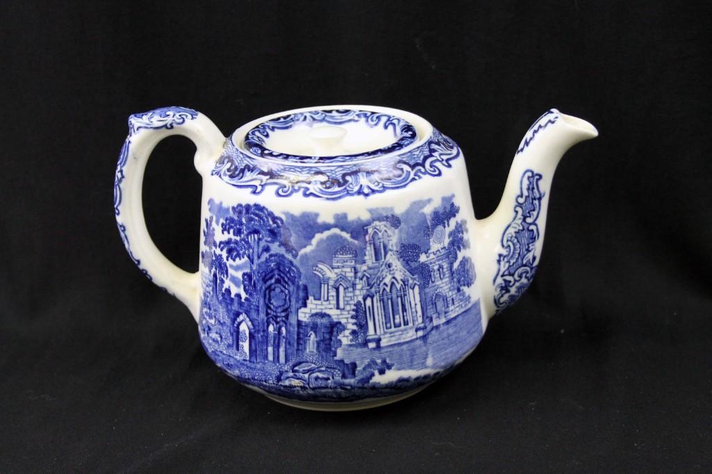Antique George Jones & Son Abbey 1790 Transferware: Antique George Jones & Son Abbey 1790 Transferware Teapot 1901 England