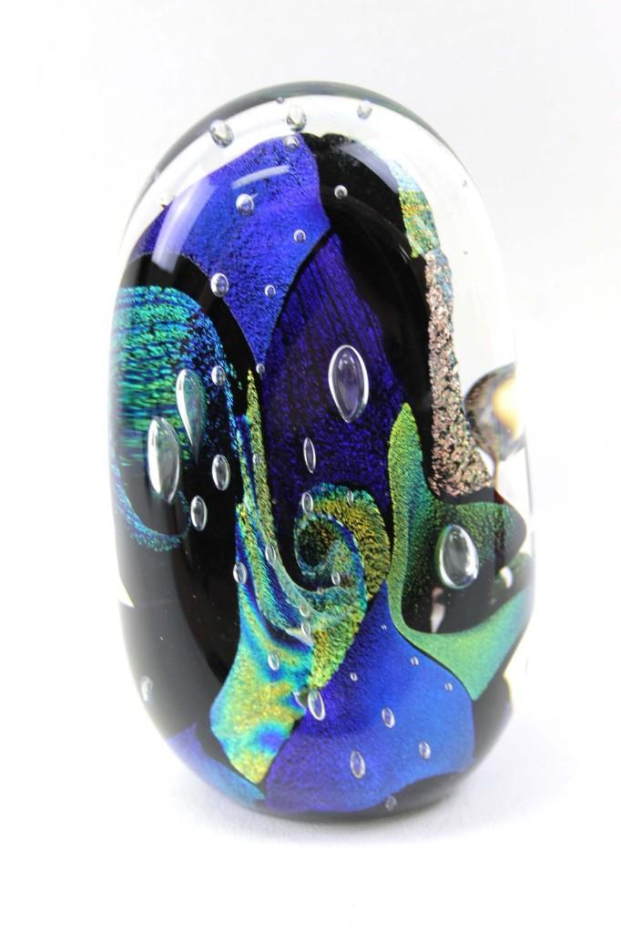 Ron Schuster Dichroic Art Glass Paperweight Signed: Ron Schuster Glass Studio Dichroic Art Glass Paperweight Signed SGS '98
