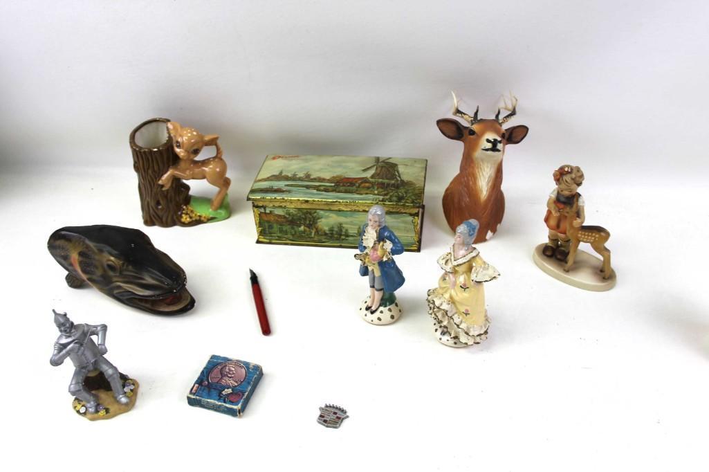 1947 W Goebel Hummel Germany Girl with Deer Figurine: 1947 W Goebel Hummel Germany Girl with Deer Figurine and Other Smalls