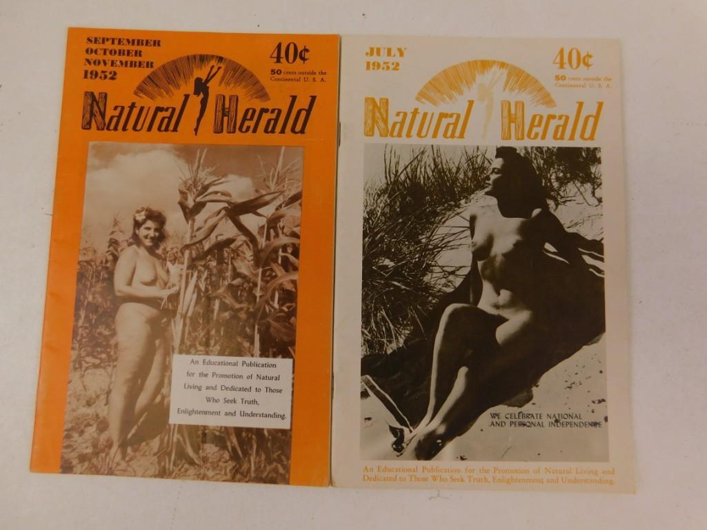 Set of 2 Natural Herald Nudist Magazines from 1952: Set of 2 Natural Herald Nudist Magazines from 1952 These are in excellent shape considering they are almost 70 years old. "An Educational Publication"...