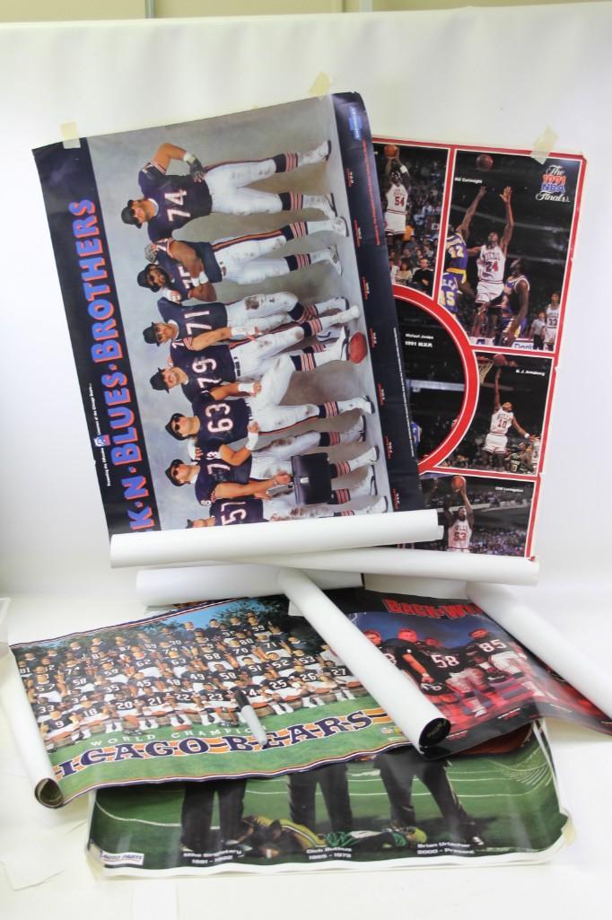 Lot of Vintage Chicago Bears and Bulls Posters etc.: Lot of Vintage Chicago Bears and Bulls Posters etc. 