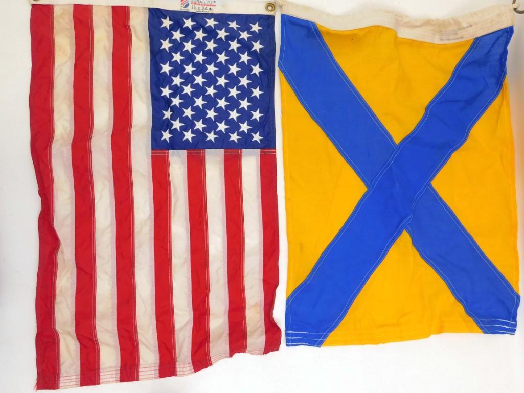 US Flag and a Boat or Maritime Flag: US Flag and a Boat or Maritime Flag