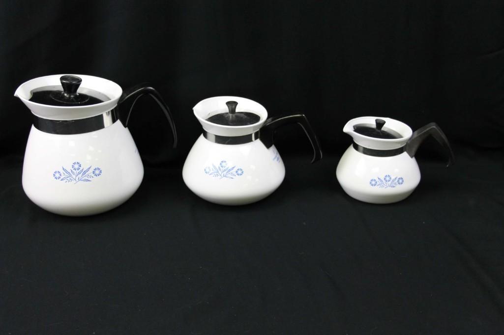Corningware Cornflower Coffee Pot Set: Set of 3 Corningware Corn flower pattern coffee pots