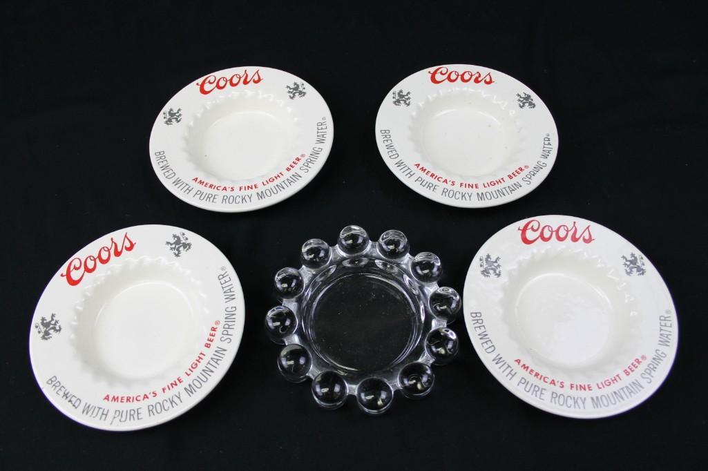Lot of Vintage Ashtrays incl Coors Advertising and: Lot of Vintage Ashtrays incl Coors Advertising and Boopie