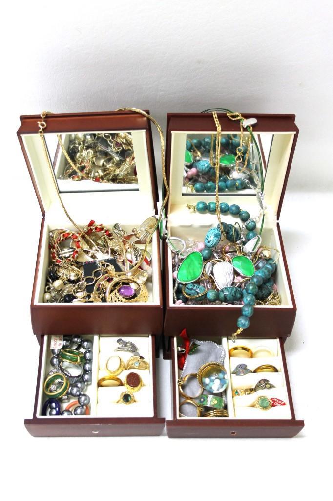 Lot of 2 Jewelry Boxes Filled with Costume Jewelry (1 of 4)
