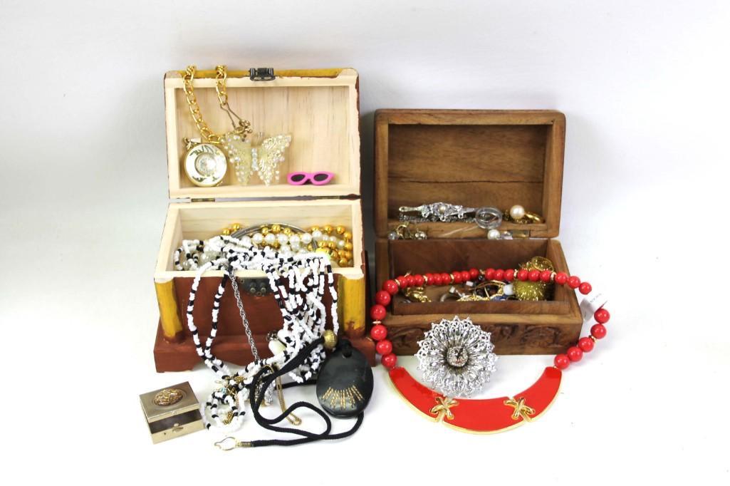 Lot of 2 Jewelry Boxes Filled with Costume Jewelry (1 of 4)