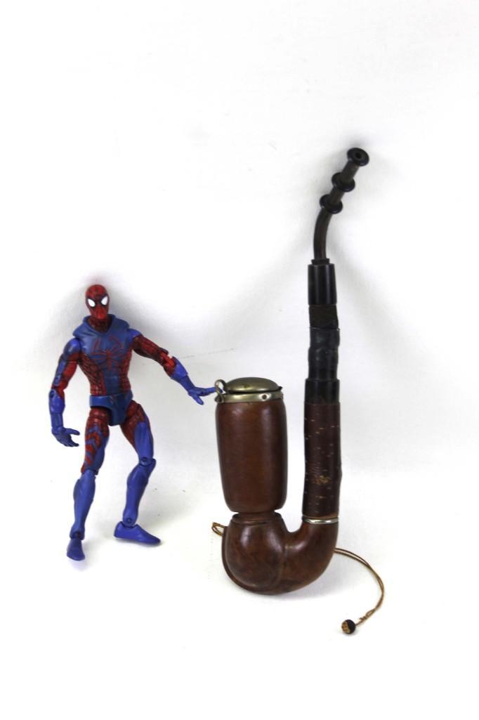 Vintage Pipe and a Spider Man Action Figure: Vintage Pipe and a Spider Man Action Figure