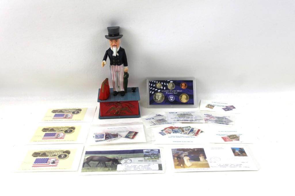 Coins , Stamps , and a Bank  incl 2008 US Mint Proof (1 of 7)