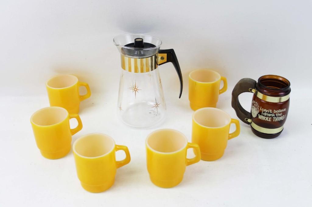 Set of 6 Yellow Fire King Cups or Mugs and a Mid (1 of 7)