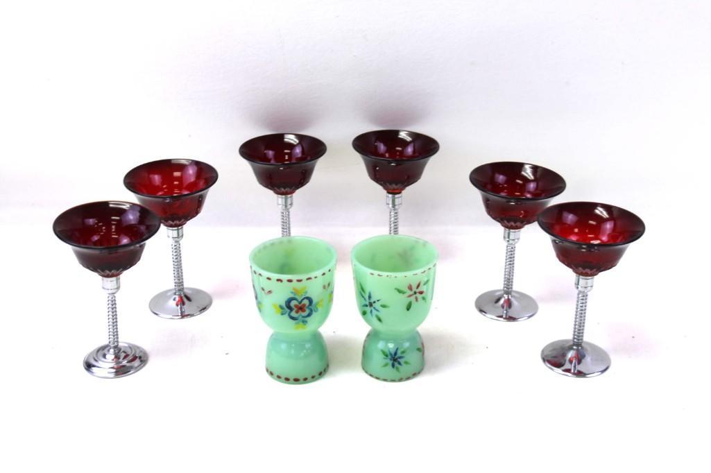 Vintage Glassware incl Jadeite Glass Egg Cups and Red (1 of 6)