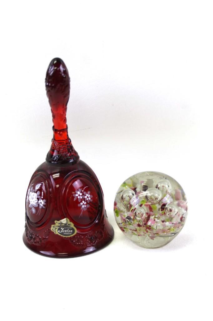 Fenton Glass Hand Painted Red Bell and an Art Glass (1 of 7)