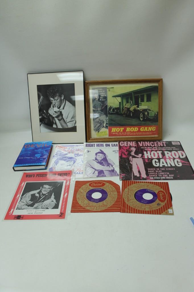 Gene Vincent - Famous Rockabilly Musician Lot 45's,: Gene Vincent - Famous Rockabilly Musician Lot 45's, LPs, Photos, books, etc.