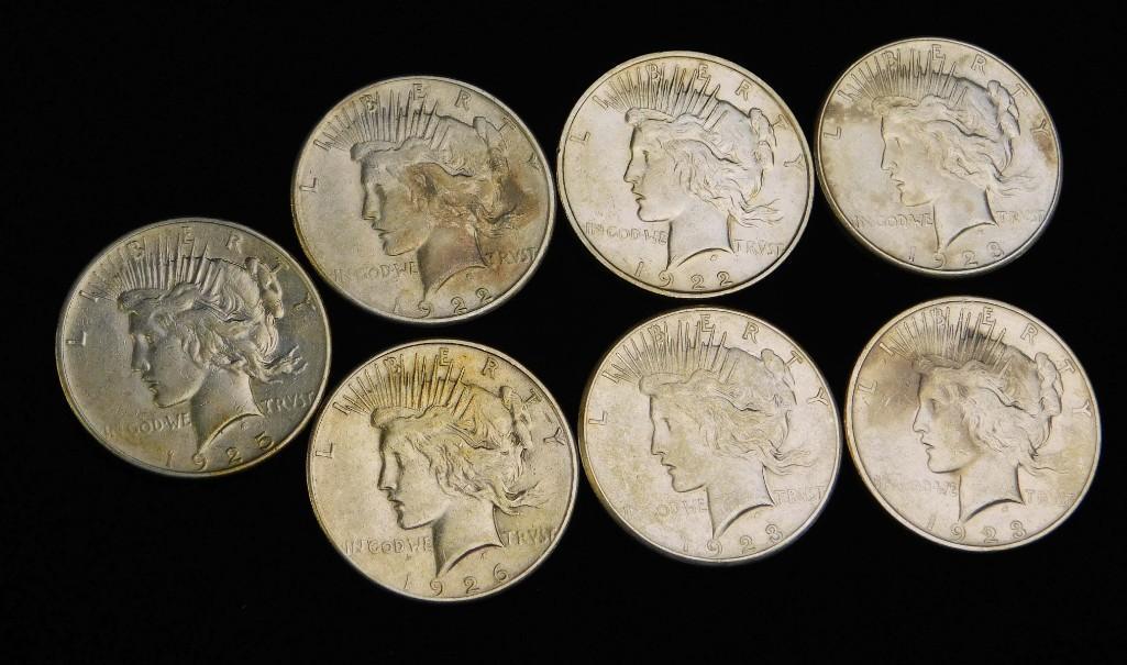 Lot of 7 Peace Dollars (1 of 2)
