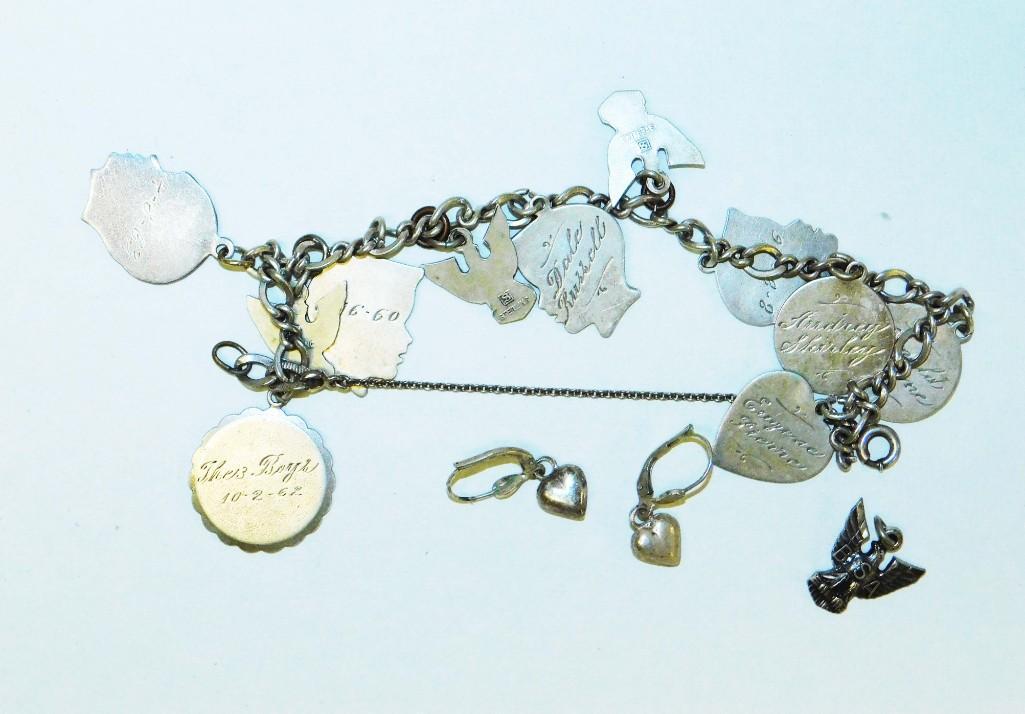 Lot of Jewelry Marked Sterling incl Charm Bracelet , (1 of 2)