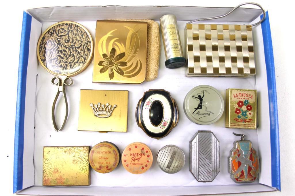 Lot of Vintage Compacts incl Rouge Compacts: Lot of Vintage Compacts and Smalls incl Rouge Compacts