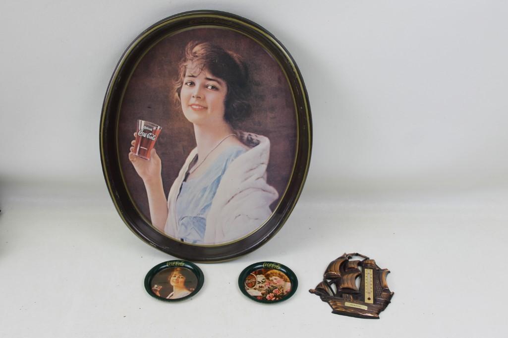 Coca Cola Tray and Coasters and a Boat Thermometer (1 of 5)
