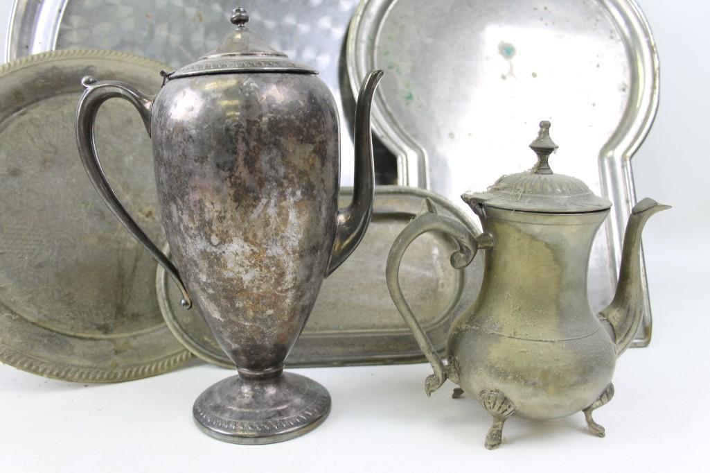 Lot of Vintage Metal Trays and Teapots (1 of 5)