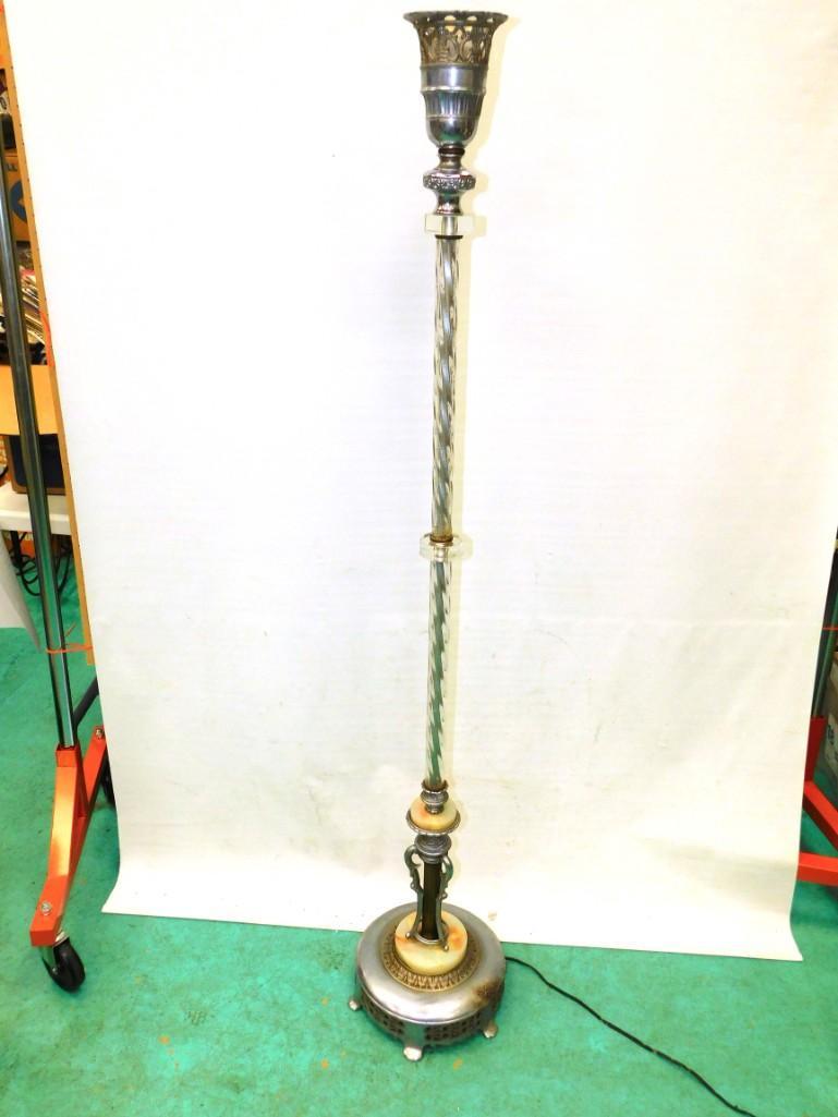 Antique Floor Lamp with Glass Pole and Metal and Marble (1 of 5)