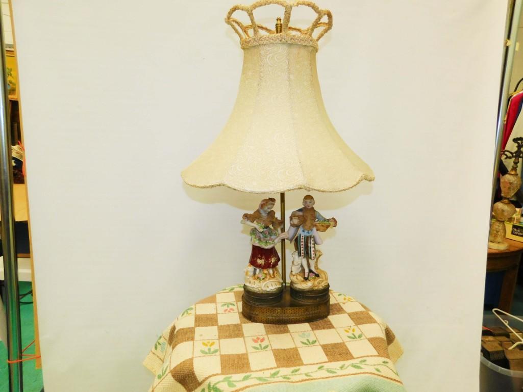 Vintage Ceramic Figurine Lamp with Shade (1 of 5)