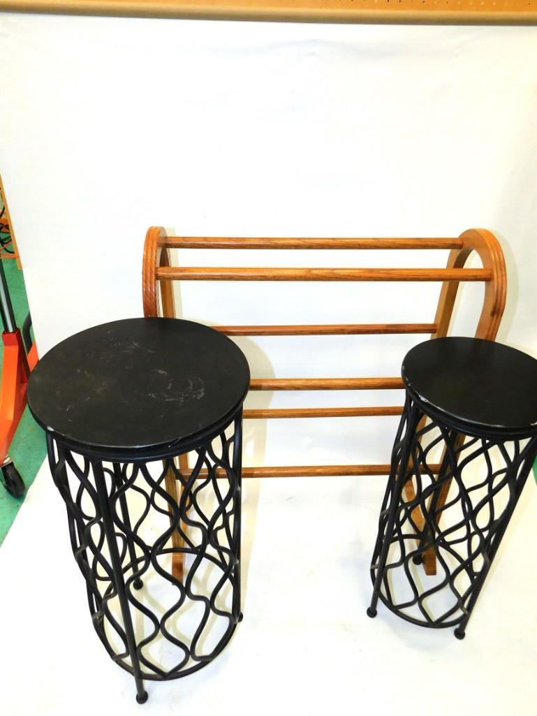 2 Ornate Black End Tables and a Wood CD Rack (1 of 5)
