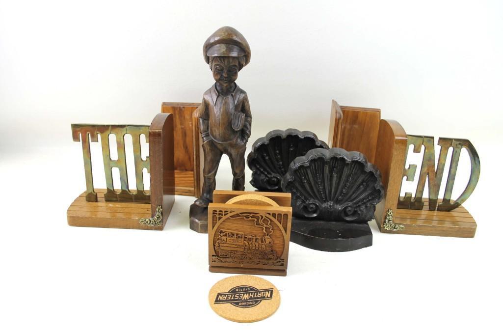 Vintage Lot incl Bookends , Chicago Northwestern Train: Vintage Lot incl Bookends , Chicago Northwestern Train Coasters , Statue of a Boy