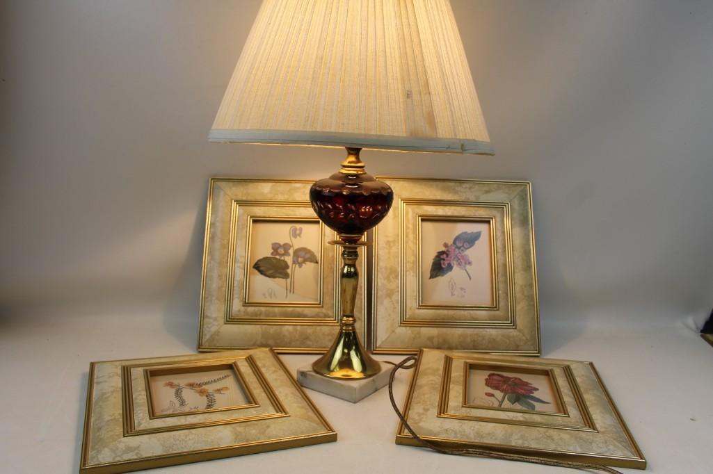 Red Cut to Clear Glass Lamp with Marble Base Plus a Set (1 of 10)