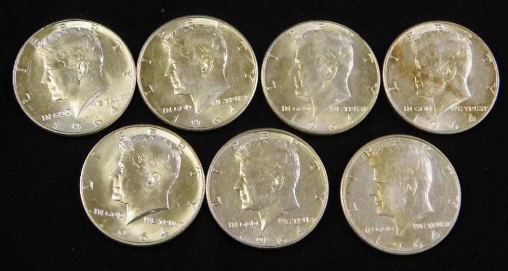 Lot of 7 Ex Fine 1964 Kennedy Half Dollars (1 of 2)