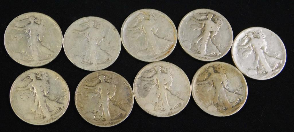 9 Walking Liberty Half Dollars (1 of 2)