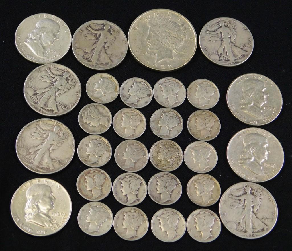 Lot of Mixed Silver Coins incl Peace Dollar , Walking (1 of 2)