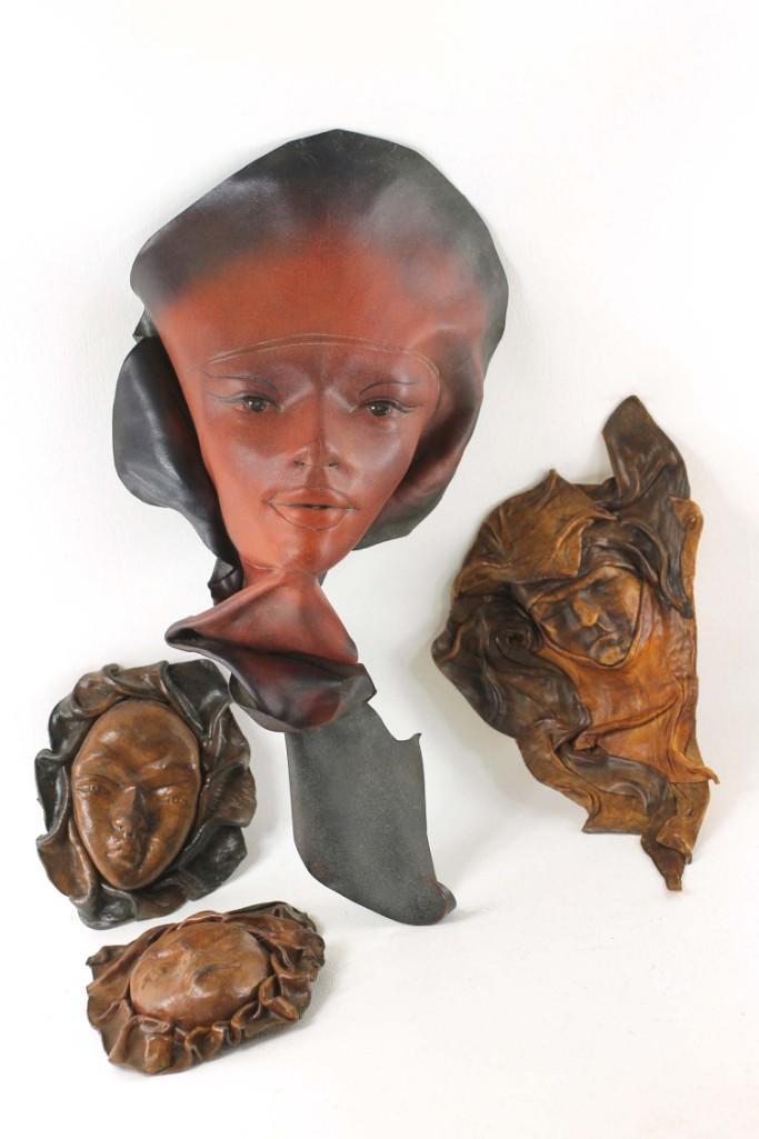 Leather Face Art Wall Masks Large One is Signed Gibson (1 of 11)
